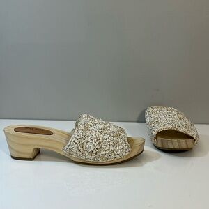 The Sak Ella Crochet Wood Slide Sandals Sz 7 Cottagecore Retro Vintage Inspired